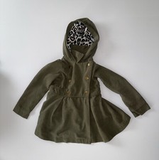 Tahari Coat Khaki Green Girl s Size 4T Snap Buttons Leopard Print Hood