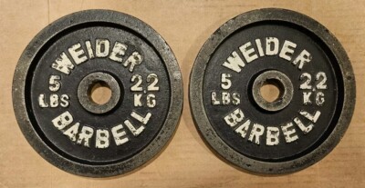 Pair of 5 Lb Weider Standard Size Barbell Weight plates vintage rare