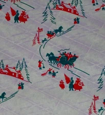 VTG CHRISTMAS WRAPPING PAPER GIFT WRAP 1940 WW2 ERA SLEIGH RIDE NO CREASES