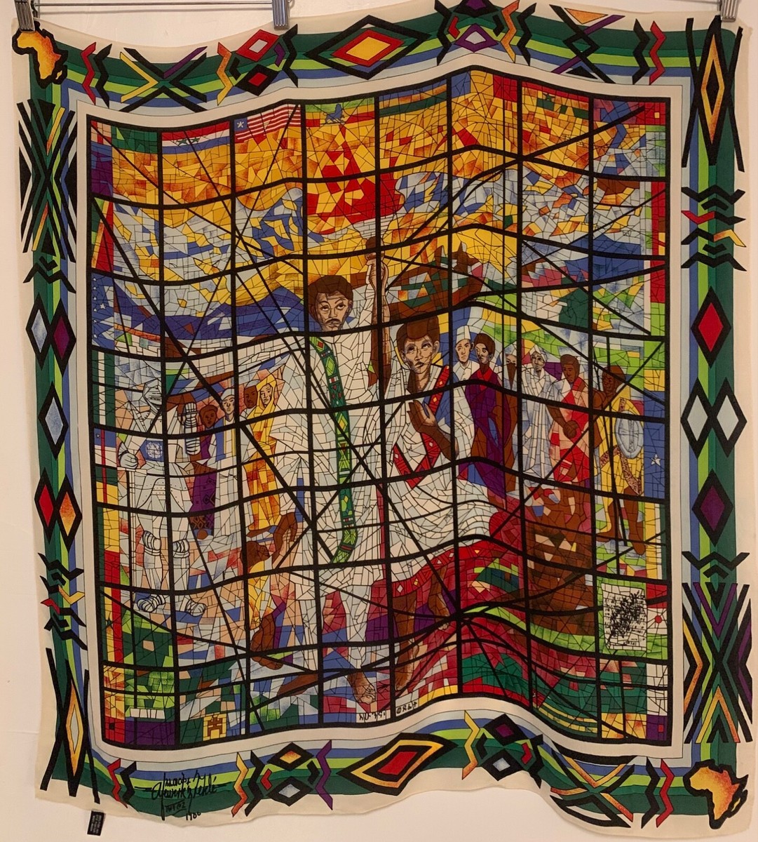 Vtg Afewerk Tekle 1986 100% Silk Ethiopian Stained Glass Window