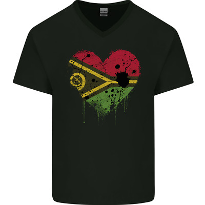 Love Vanuatu Flag Day Fußball Herren V-Ausschnitt Baumwoll T-Shirt