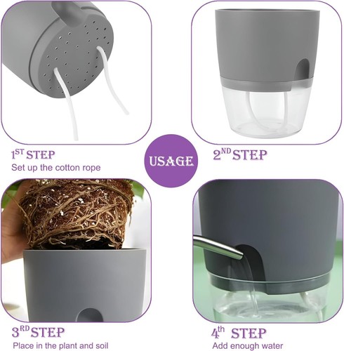Modern Plastic Planter Indoor Self-Watering Pots Containers Houseplant For Herbs - Picture 3 of 26