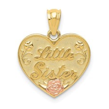 14k Two Tone Gold Children's Little Sister Heart Pendant Kids Charm 20mm x 15mm