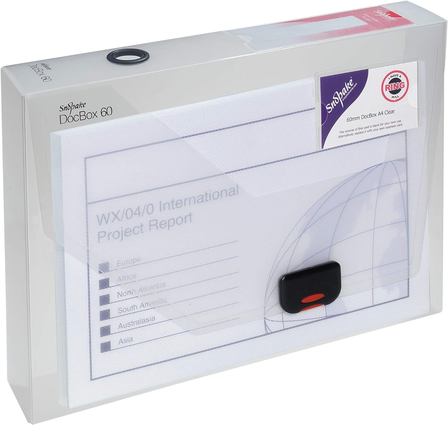 Snopake A4 DocBox Прозрачный картонный файл размером 60 мм с защелкивающимся замком в упаковке из 1 штуки Ref 12871