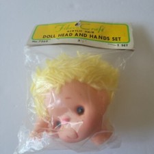 Vintage Doll Head Hands Set 3 1/2" Acrylic Yarn Hair 7569
