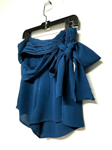 Free People Womens Sapphire Blue Faux Wrap Tie Knot Bow Shorts Size 12 NWT - Picture 3 of 5