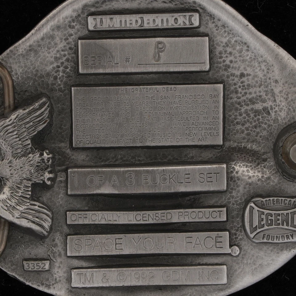 Винтажная пряжка ремня Grateful Dead Syf Gdm Skeleton Roses череп хиппи 1990-е новые из старых запасов - Изображение 2 из 4