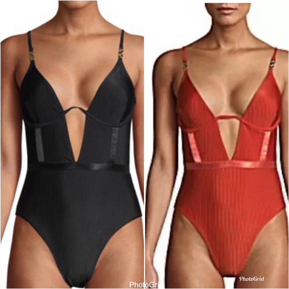 WOMEN'S PLUNGING HIGH GORE ONE PIECE SWIMSUIT by XOXO - Image 2 of 4