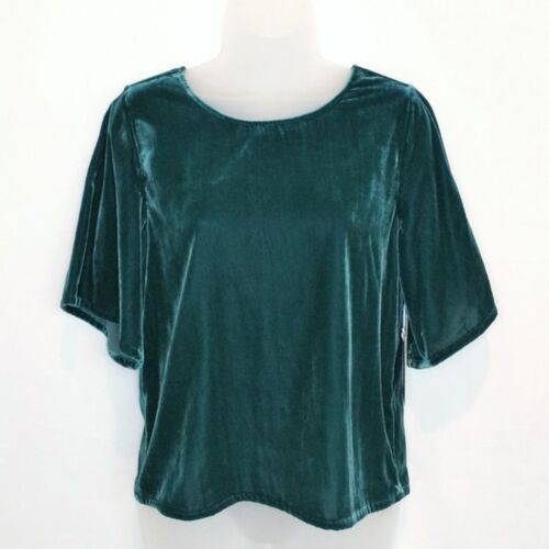 Chelsea28 Velvet Round Neck Top XS Ponderosa Green Flutter Sleeve NWT