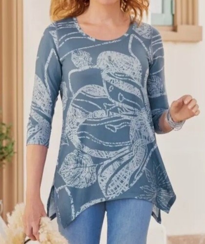Top tunica Dintorni Morbidi Blu Elasticizzato Morbido Comfort Tg Media Costiera Casual - Foto 2 di 7
