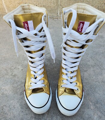 Knee High Gold Levi's Tennis Shoes / Boots Size US 8.5 UK 6.5 EU 39 VTG