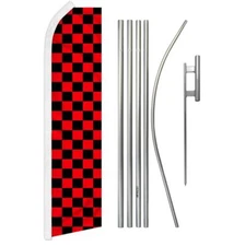 "RED & BLACK CHECKERED" Advertising Super Flag & Pole Kit check checker