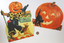 Vintage 1950's HALLOWEEN ~ 2 LITHO Die Cut Paper Decorations ~ Made in USA