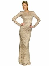  $4895 ORIGINAL DOLCE & GABBANA Scalloped Nude  Long Lace Gown  40 IT