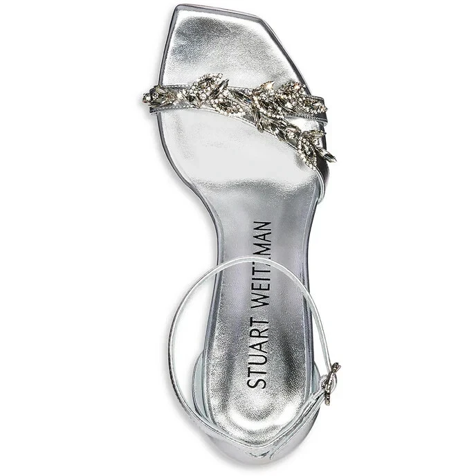 Sandalia Stuart Weitzman Nudist Vow 100 punta cuadrada cristal tacón alto $650 talla 9,10 Foto 4 de 4
