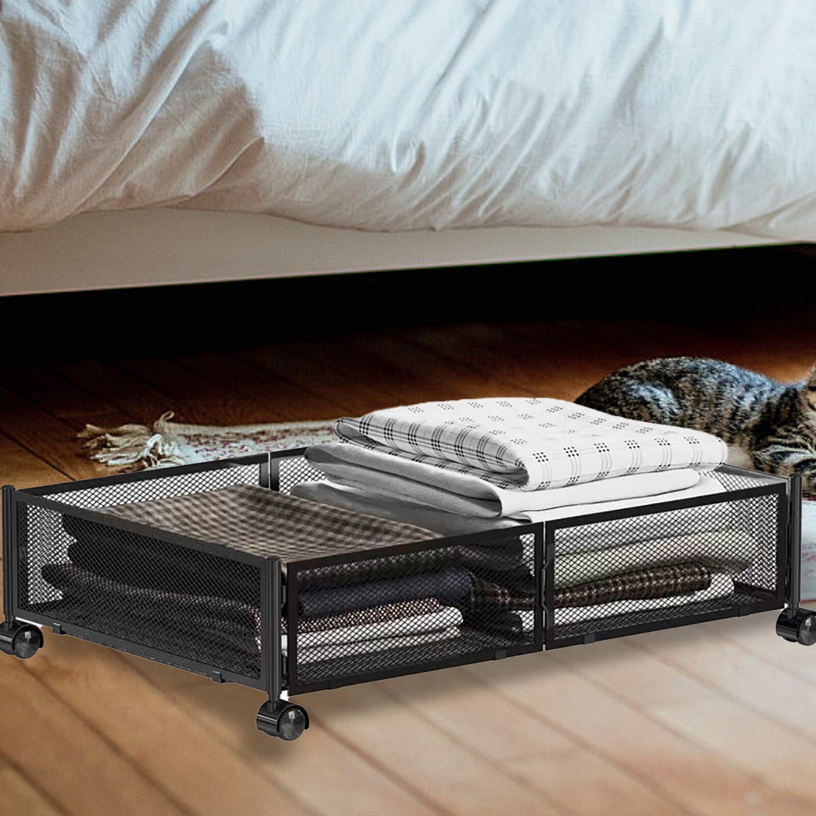 Foldable Underbed Shelf Under Sofa With Wheels Storage Box Underbed