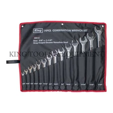 KING 14PC Combination Open-Ring Spanner Wrench Set Professional Hand Tool SAE