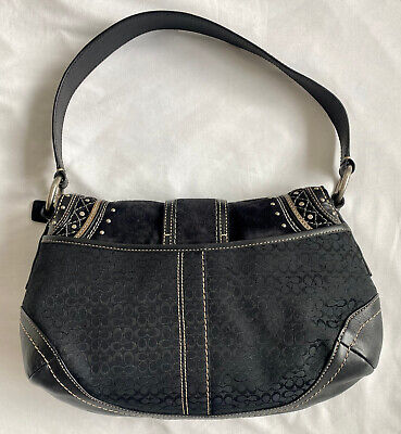 Coach Soho Black Jacquard Leather Suede Studded Hobo Bag Coach Soho Black Jacquard Leather Suede Studded Hobo Bag