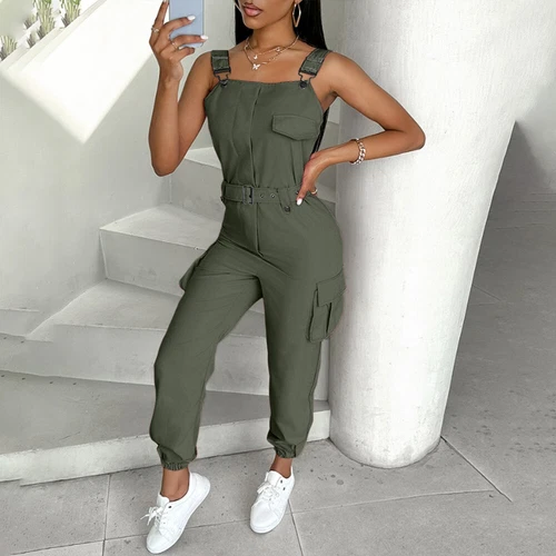 Mono de peto de mujer mono sin mangas traje de pantalón cargo pelele Playsuits * - Imagen 16 de 26