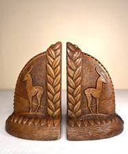 2 Vintage Impala Bookends Brown Painted Carve...