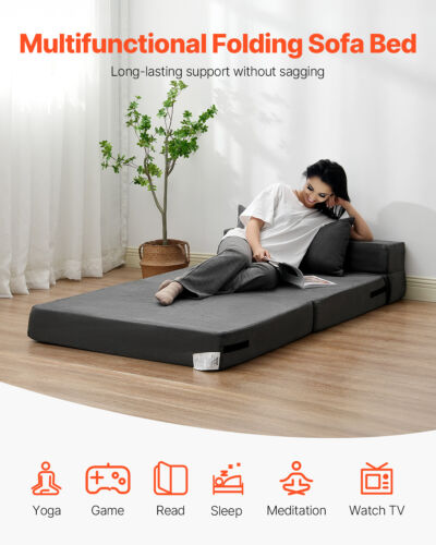 VEVOR Folding Sofa Bed 3-in-1 Foldable Couch Bed with 2 Pillows Dark Grey Twin - Picture 2 of 12