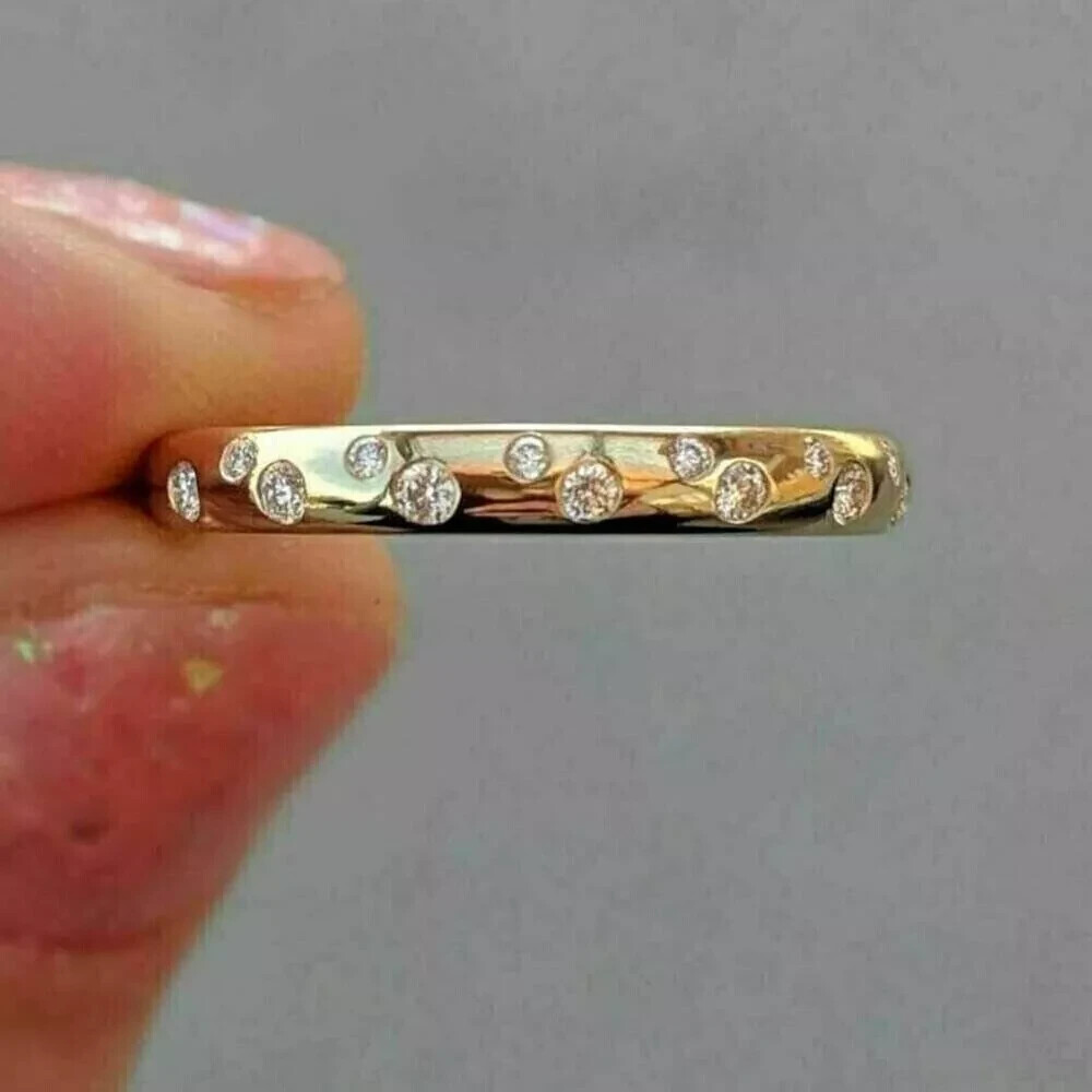 14K Gold Plated 1.5Ct Lab Diamond Round Cut Engagement Ring Band