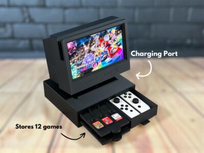 Retro-Inspired Nintendo Switch Display with Storage for Games and Controllers -