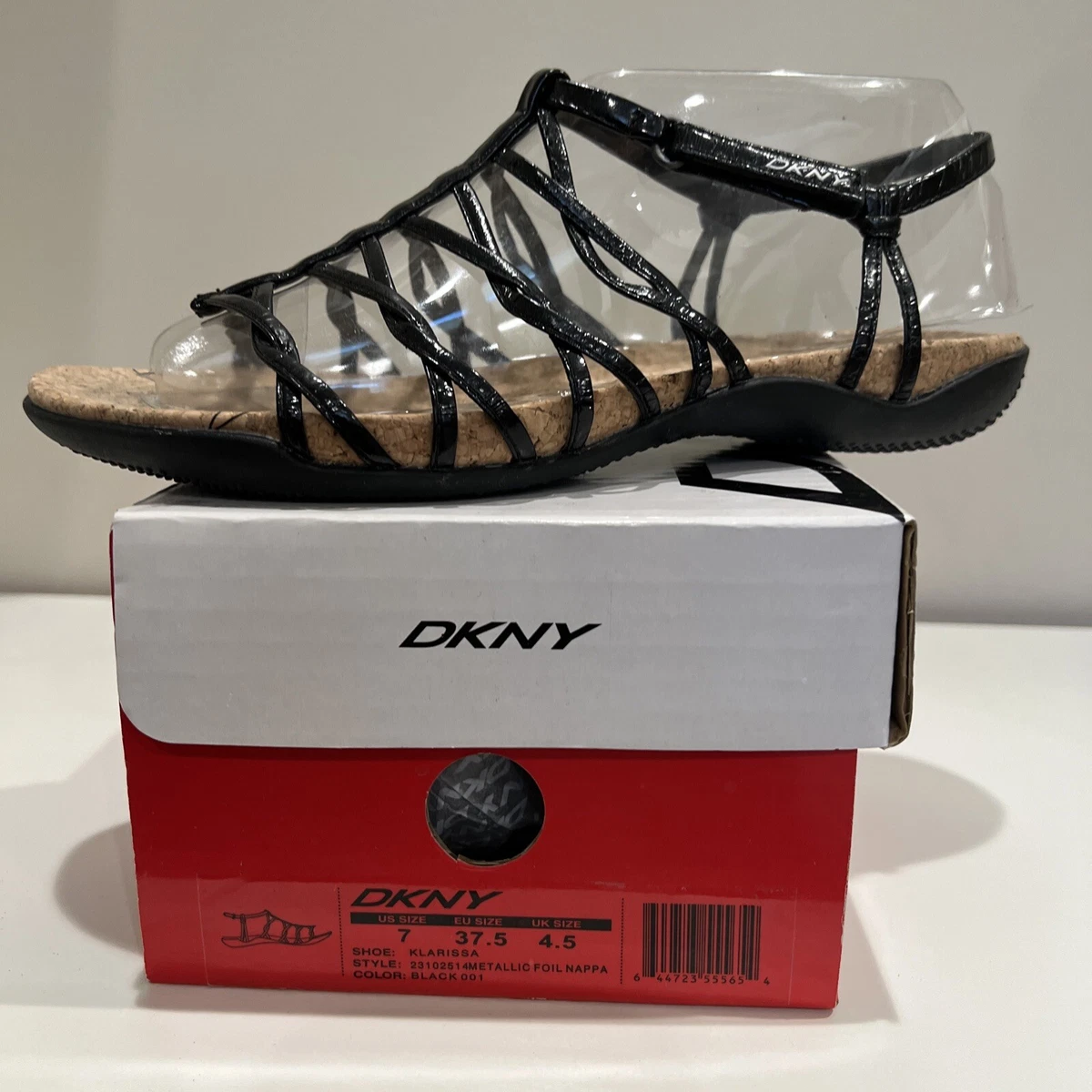 DKNY Klarissa BLACK strappy Gladiator SANDALS leather cork size