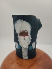 Vintage Wooden Folk Art Santa Claus Handmade Signed Painted Log