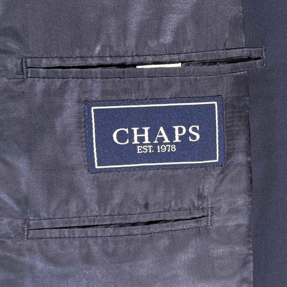 Chaps Ralph Lauren Mens 44R Navy Blue Wool Blazer Sport Coat Gold Button Jacket - Image 2 of 4