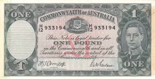 #Commonwealth Bank of Australia 1 Pound 1938 P 26 aVF King George VI