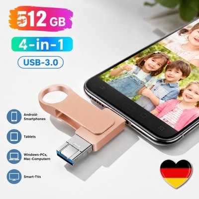 4-in-1 USB-3.0-OTG-Stick mit Typ-C-/Lightning-/Micro-USB-/USB-A-Anschluss 512 GB