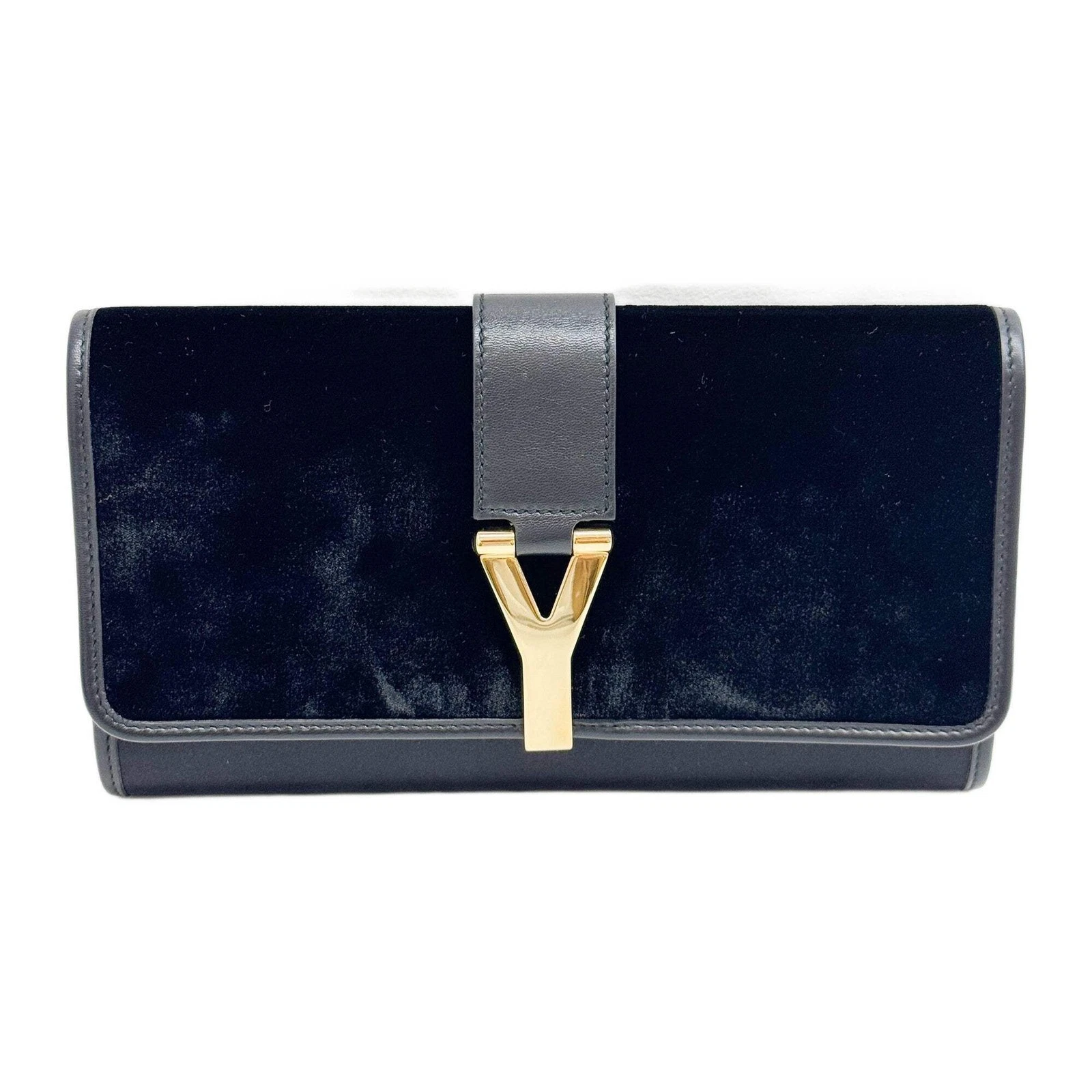 Saint Laurent — SAINT LAURENT Chyc Ligne Black Suede and Satin Clutch Bag
