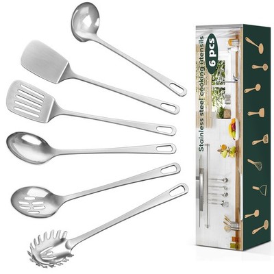 6Piece Silver Stainless Steel Heat Resistant Metal Kitchen Cooking Utensils Set