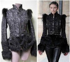 $20,749 Alexander Mcqueen Runway Fox Fur Zip Panels Tail Bouclé Jacket Coat 46
