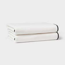 2pc Luxe Border Stitch Bath Towel Black/White - Threshold