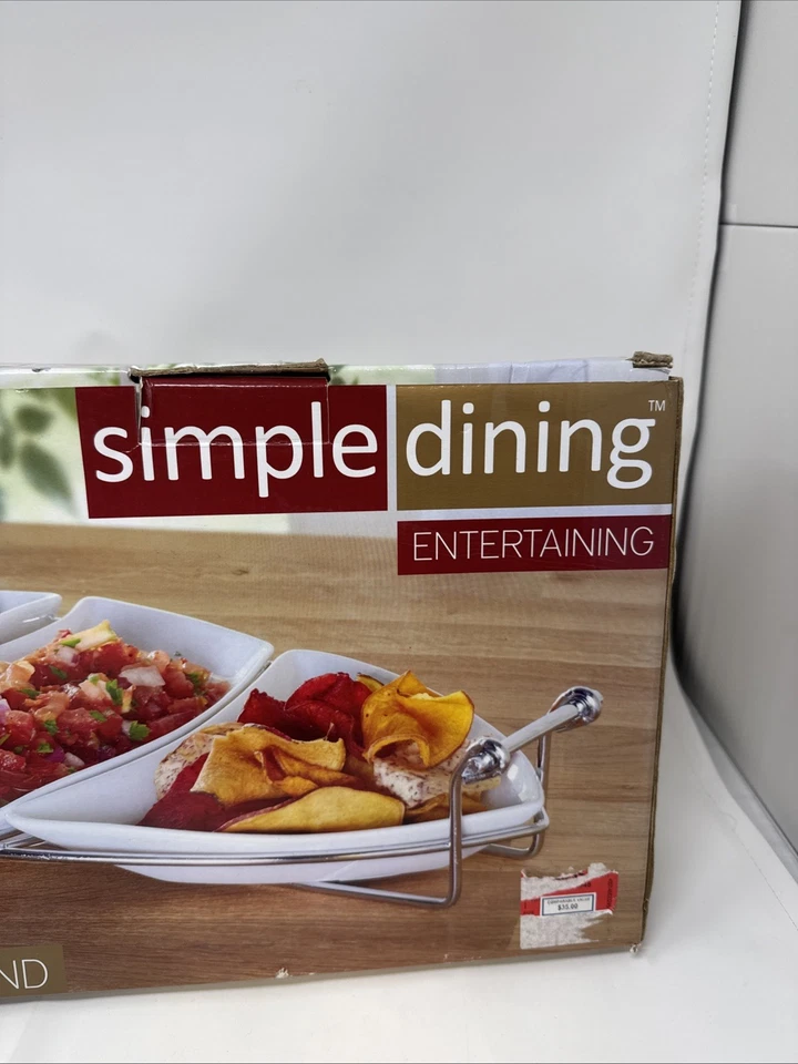 Simple Dining Entertaining 4 pc Ceramic Serving Set With Metal Stand  NEW-IN-BOX - Image 3 of 4