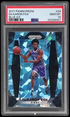 2017-18 Panini Prizm De'aaron Fox #24 PSA 10 RC Blue Ice Prizm 4/99 Basketball