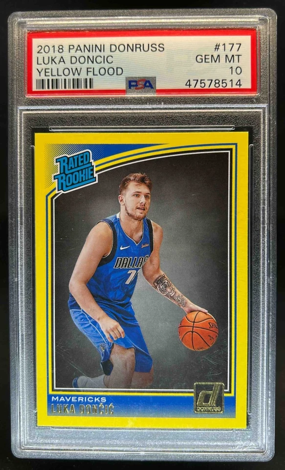 2018-19 Donruss Luka Doncic Yellow Flood Rookie RC #177 Mavericks PSA 10