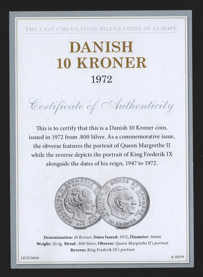 Moeda de prata 1972 Dinamarca 10 coroas com certificado de autenticidade – Edição comemorativa - Imagem 3 de 3