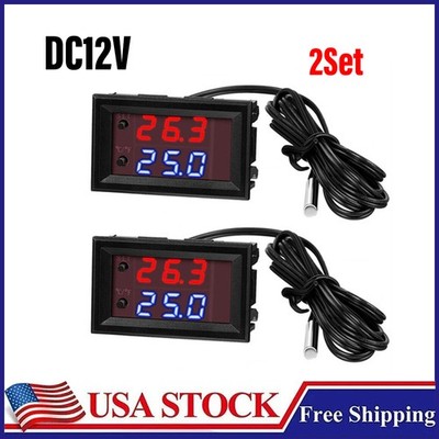 Digital LED Microcomputer Thermostat Controller Switch Temperature Sensor 12V 2X