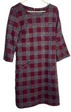 NWT Papillon Women’s Dress Medium Burgundy Gray Plaid A-Line Casual Work Style