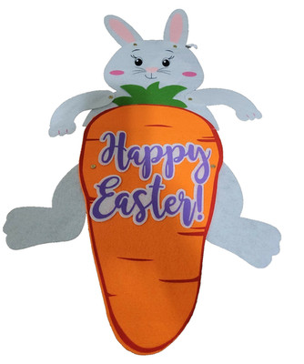 Happy Easter Bunny Decor Hanger,  wall sign, Felt Jointed 3D Character-Brand New