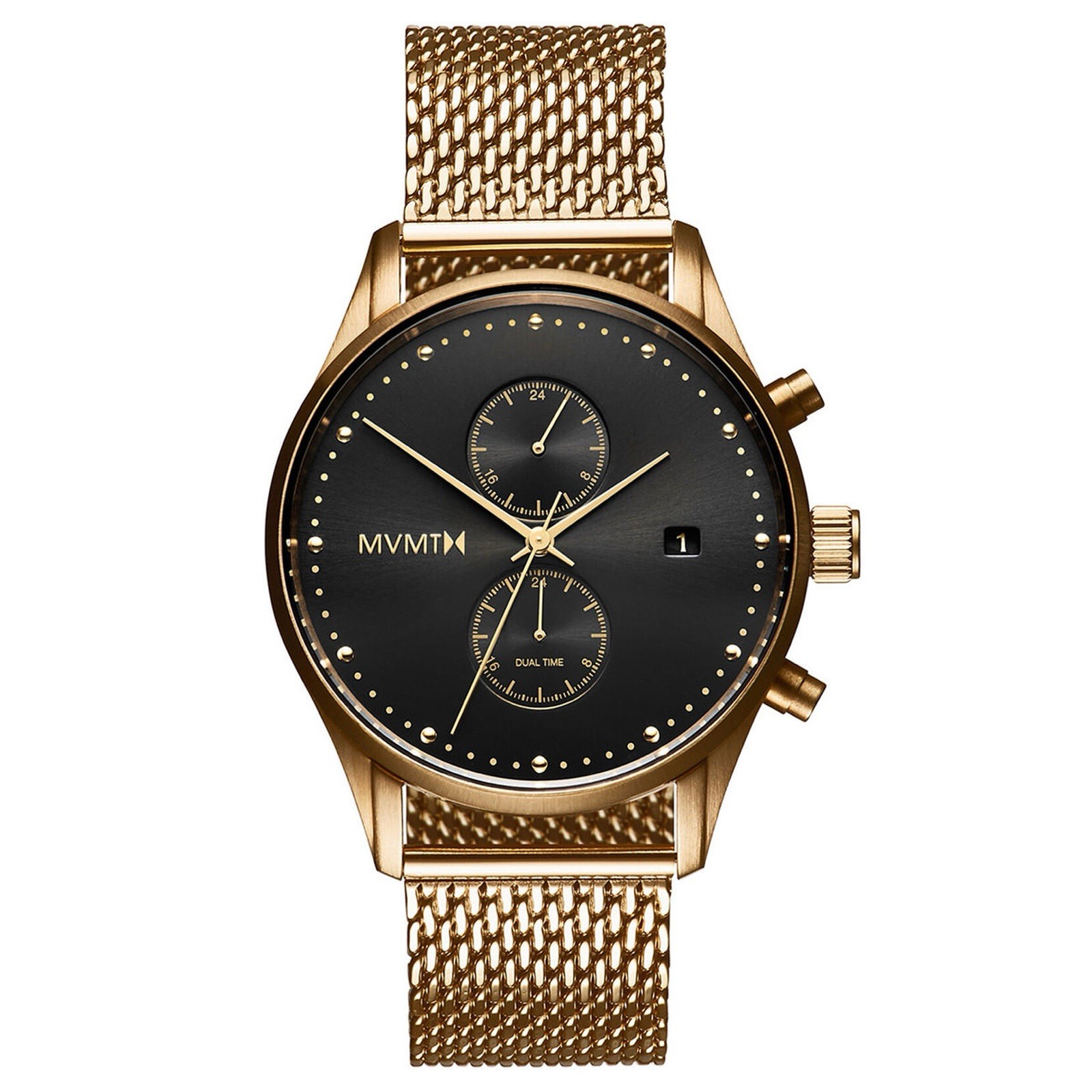 MVMT Voyager Gold Mesh Mens Analog Watch with Dual Time Display
