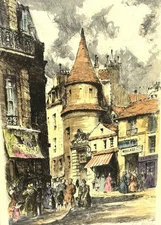 Charles Nollet Hand Colored Signed Etching Rue des Mauvais Garçons Paris Framed