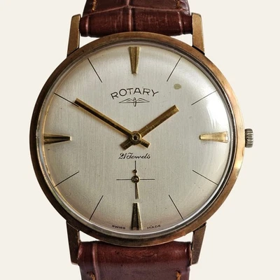 Vintage Rotary 21 Joyas 9K Oro Sólido Reloj Hombre Peseux 330 Cuerda Manual - Imagen 1 de 4