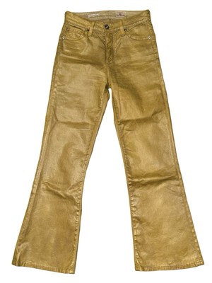 AG Jeans Adriano Goldschmied The Quinne Crop Kick Flare Coated Yellow Size 26