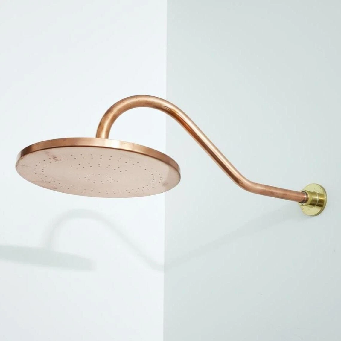Handcrafted Copper Shower Head with Gooseneck Wall Mount, Solid Copper Rainfall
