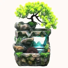 Rockery Stream Tabletop Fountain, Zen Meditation Indoor Waterfall D, Green 