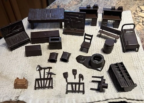 Vintage 1950's Marx Western Town General Store Playset  Brown Furniture-20 pcs